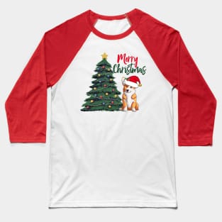 Merry Christmas Corgi in Santa Hat Baseball T-Shirt